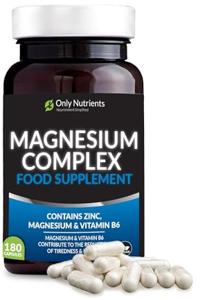 Only Nutrients - Magnesium Complex Food Supplement for Bones/Teeth, Cognitive Function & Skin Hair & Nails, High-Strength Energy Support Supplement Rich in Magnesium Zinc & Vitamin B6, 180 Capsules