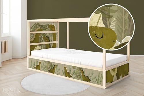 UNIK Nordic Aufkleber für IKEA KURA Hochbett, Dinos 5-Sticker-Set Unten, Bettaufkleber, Sticker für Kinderbett, Möbelfolie fürs Kinderzimmer, Bettfolie für Kinder