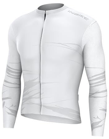 INBIKE Fahrradbekleidung Herren Radtrikot Langarm Sommer Fahrradtrikot Lang Shirt Fahrrad Rennrad Trikot Herbst Radsport-Bekleidung Atmungsaktiv Leicht Bunt Weiß M