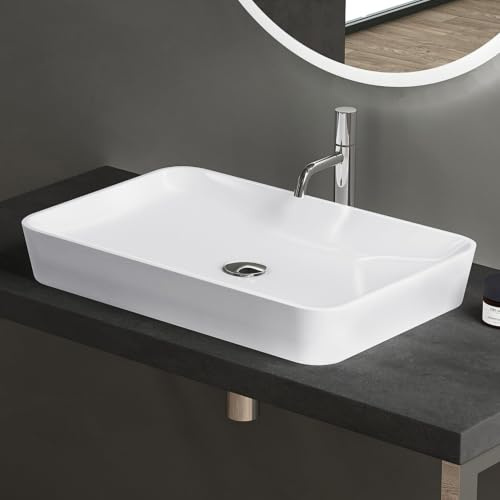 doporro Lavabo vasque à poser blanc 60cm Colossum815 en fonte minérale solid surface 60x40x9cm