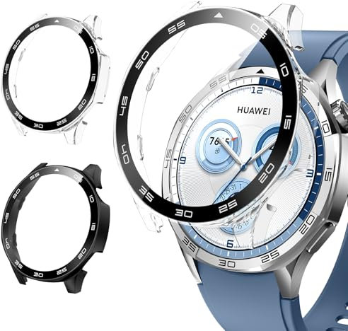 Neitra [2 Pack Screen Protector Case for Huawei Watch GT 5 46mm, Hard PC Bumper Cover with Tempered Glass Screen Protector Shell Cover Full Coverage Scratchproof Protective Case for Huawei Watch