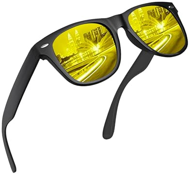 grinderPUNCH Nachtfahrbrille, blendfrei, polarisiert, für Damen und Herren, Nachtsicht, gelbe Gläser, UV-Schutz, mattschwarze Fassung/Gelbe polarisierte Gläser