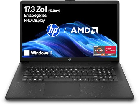 HP Laptop mit 17,3 FHD Display, AMD Ryzen 7 7730U, 16 GB DDR4 RAM, 512 GB SSD, AMD Radeon-Grafik, Windows 11, QWERTZ, Schwarz inkl. 25 GB Dropbox-Speicher für 12 Monate