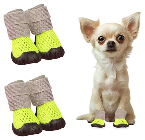 Symphonyw Pfotenschutz Hundeschuhe, 4 Stück Atmungsaktive Hunde Schuhe Mesh Welpen Hitzebeständig Hundeschuhe für heiße Sommerböden, Sommer Verstellbarem Hundestiefel fürkleine Hunde (Grün, M)