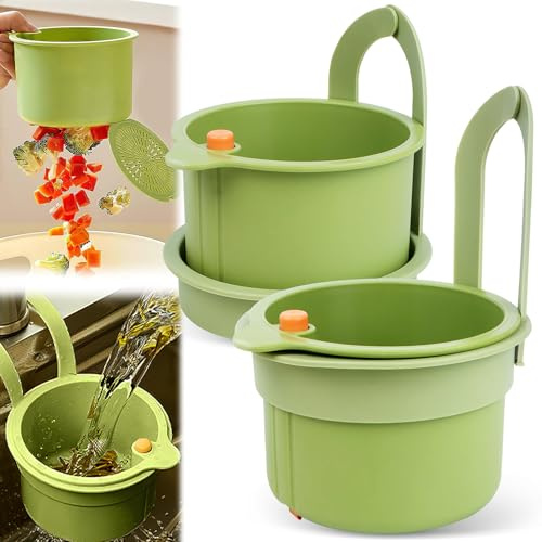 KOVSGQ Colador Fregadero de Cocina Cesta de Drenaje Colador Para Fregadero Colgante Multifuncional Para Colgar Redondo Filtro De Residuos Para Capturar Frutas Y Verduras Lavado Alimentos2stk(verde)