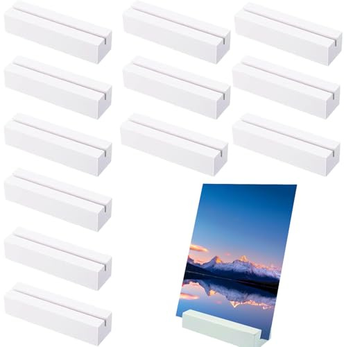 TRLREQ Confezione da 12 porta carte in legno bianco, porta carte da tavolo, porta cartoline, porta menù, porta foto, in legno per la casa