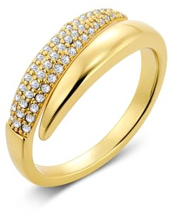 ALEXCRAFT Rings Women Gold with Zircon Stones Adjustable Rings Chunky Tarnish Free Gold Ring Toe Thumb Promise Band Stainless Steel 14k Gold Plated