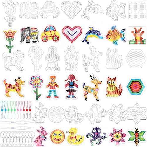 5mm Plaques de Perles a Repasser, 20 Pièces Modèles de Perles à Repasser en Plastique 15 Motifs Panneaux de Perles à Repasser pour Les Enfants Diy Anniversaire Noël