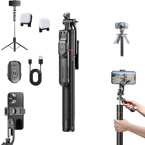 Gloryboom Gimbal Stabilizer - Master Every Move, Smart AI Facial Recognition Phone Tripod with Fill Light & Remote, 360° Automatic Rotation Anti-Shake, for Live Video Recording, Training (1PCS)