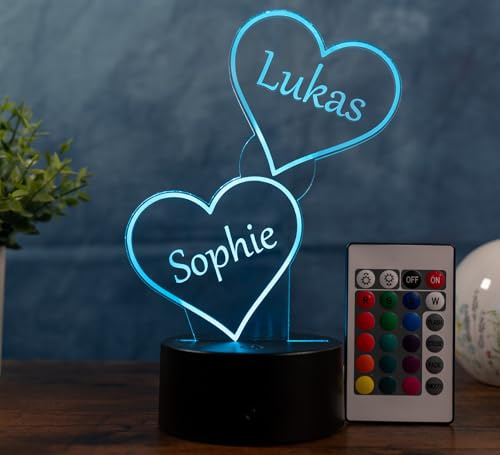 Optechvisual Herz Lampe personalisiert mit Namen – LED Nachtlicht für Paare | Romantisches Geschenk Valentinstag, Hochzeit, Jahrestag | Love Light Deko mit Gravur