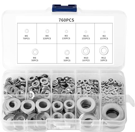 760 Pcs Arandelas Metálicas de Seguridad para Tornillos, Arandelas Planas de Acero Inoxidable, Arandel Planas para Reparación Pernos y Tuercas, M2 M2.5 M3 M4 M5 M6 M8 M10 M12