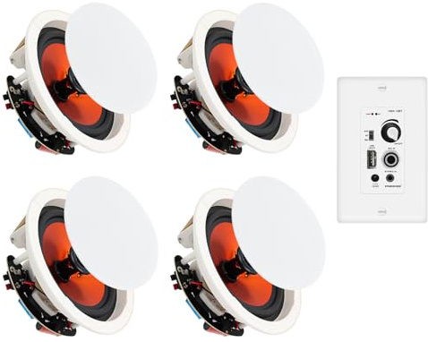 STUDIOFINIX 10,2 cm Bluetooth-Deckenlautsprecher mit einem 4-K-Wandverstärker, 480 W max. Ausgangsleistung, perfekt für klaren Klang im Wohnzimmer, Büro, Küche, Keller und überdachter Terrasse (4