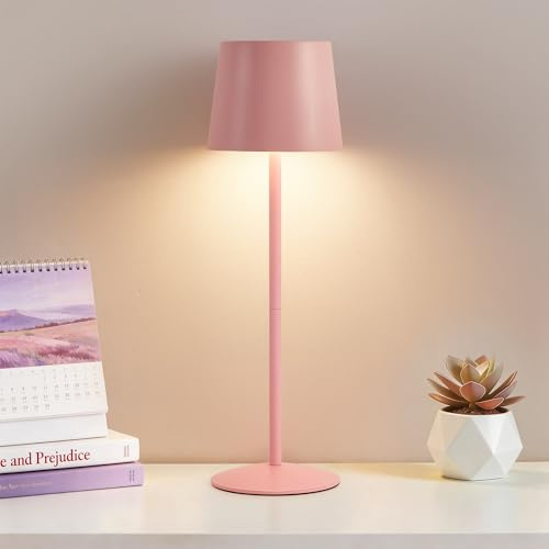 GyroVu Cordless Table Lamp, Rechargeable LED Desk Lamp, Stepless Dimming LED Touch Lamp, Wireless Portable Table Lamp for Bedside Nightstand Living Room Restaurant Outdoor (Pink)