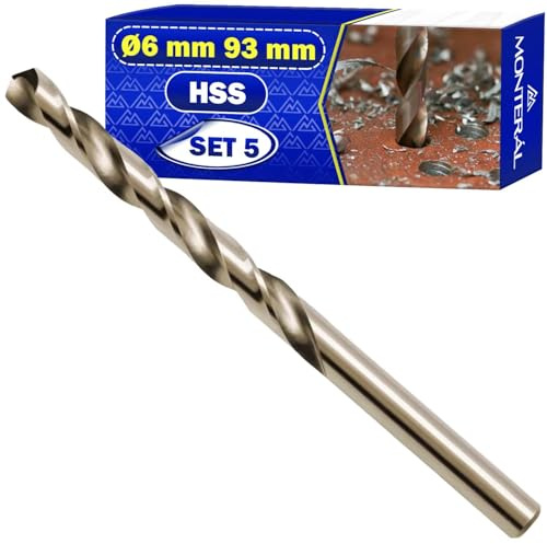 5 x HSS Punte Trapano Metallo Ø6mm 93mm in Acciaio Temprato M35 5% Cobalto | Punte Trapano Ferro per Ferro Acciaio Metalli Non Ferrosi - MONTERAL