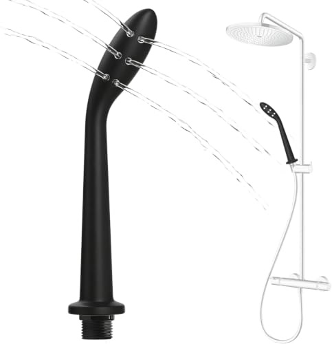Sadodo Silikon Analdusche Aufsatz Brause Duschkopf,Gebogen,Männer & Frau L | 12-Loch Pflegebrause mit Sicherheits-Stopp zur sanften Darmspülung, ergonomisches Klistier Zubehör, G1/2, Schwarz
