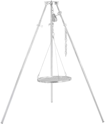 BBQ-Toro Griglia girevole a tre gambe con diametro di 50 cm, in ferro zincato, regolabile in altezza da 119 a 184 cm, treppiede per braciere, barbecue girevole senza braciere, barbecue da giardino