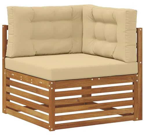 mtlskopl Outdoor Ecksofa aus Akazie Massivholz, Modulares Gartensofa mit Beigen Kissen, Loungesessel Holz für Terrasse, Balkon und Garten, 83x83x73 cm, Natur