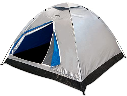 AKTIVE Tenda da campeggio per 4 persone, 205x205x130 cm, protezione UV50, impermeabile, facile da montare, borsa per il trasporto, 8 picchetti e 4 corde, per campeggio e gite all'aperto (52687)