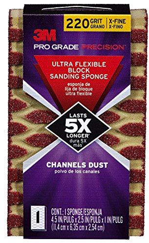 3M Pro Grade Precision Ultra Flexible Block Sanding Sponge, 4.5 x 2.5 x 1-Inch, 220-Grit, X-Fine