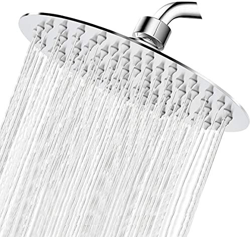 Stainless Steel Slimline Round 200mm Overhead Shower Head - Anti-Limescale + Swivel Joint