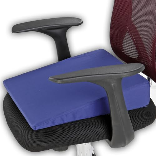 ELONEO Keilkissen, Sitzkissen, Sitzkeilkissen, mit 100% Baumwollbezug, Für Auto & Büro zur Unterstützung, Optimaler Härtegrad, L 38 x B 38 x H 8/1 cm, Blau
