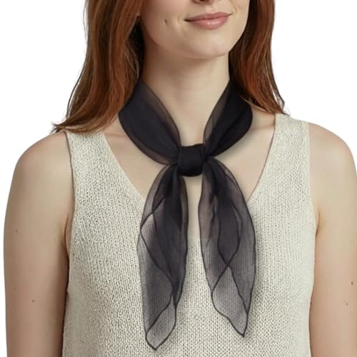 Basic Sense Square Scarf - Embossed Organza-Feel Sheer Necktie - 1950s 60s Retro Style Lightweight Headwrap for Women & Groups - 24 x 24 inches, Black