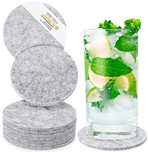 MIQIO® Design - Dessous de Verres - Feutre - pour 10 Personnes - Lavable (Gris Chiné)