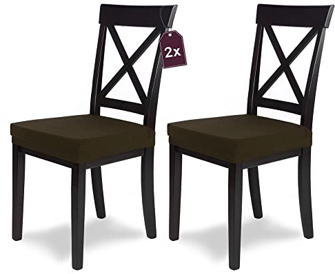 SCHEFFLER-Home Stuhlbezug Mia Braun / 2er Set Chair Cover Stuhl Überzug als Stuhlschoner/Stuhlhussen Braun als Sitzbezug Stuhl/Elegante Sitzbezüge für Stühle/geeignet als Bürostuhl Bezug