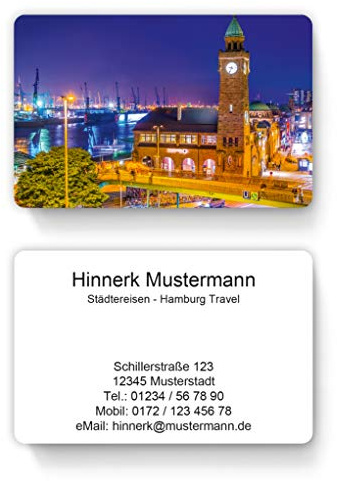 100 Visitenkarten, laminiert, 85 x 55 mm, inkl. Kartenspender - Hamburg Landungsbrücken