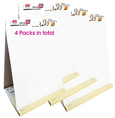 4A 2-in-1 Super Sticky Portable Tabletop Easel Pad+Dry Erase Panel, 20 x 23 in, Anchor Chart Paper Flip Chart Paper for Virtual Teachers, Meeting, 25 Sheets/Pad, 4 Pads, Built-in Stand, White