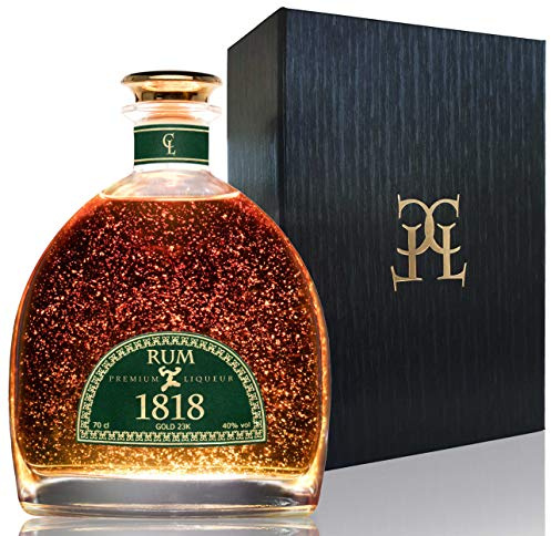 Coffret rhum vieux XO 1818 – Édition premium liqueur feuille d’or 23 carats – Haut de gamme artisanal – République dominicaine – Idée cadeau élégante – Avec certificat d’or – 40% vol. – 70 cl