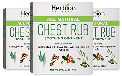 HERBION Naturals Chest Rub, Soothing Ointment with Soothing Vapors for Adults & Children 2+, Relieves Cough, Cold, Nasal & Chest Congestion, Reduces Muscle & Joint Aches, 3.53 Oz, Pack of 3