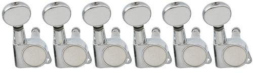 Wilkinson 6 inline E-Z-LOK Tuners Machine Heads Tuning Keys Pegs Set Chrome | Vintage Oval Button, Full Sealed Machine Head, for Strat Tele Style Electric Guitar
