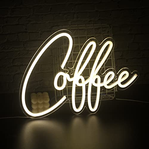 SIGNSHIP Coffee Neon Schild Kaffee Neon Light Kaffee Leuchtreklamen LED Wand Neonlicht,Coffee Brief Warmweiß USB Leuchtreklame,Einkaufen Küche Wanddekoration Hochzeit Geburtstag