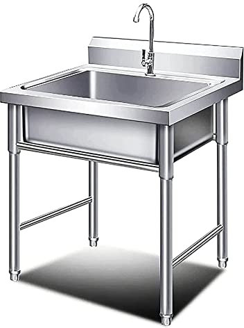 MOCHIYIA 50/60cm Catering Sink, Stainless Steel Freestanding Sink Commercial Sink Single Bowl Unit Free Standing Utility Sink with Stand for Laundry Garage Indoor Outdoor, 60x60x80cm