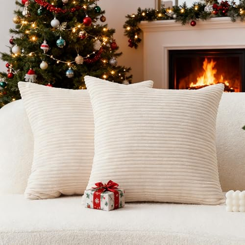 Home Brilliant Cream Cushion Cover 60x60 for Large Cushions, Super Soft Corduroy Cushion Covers for Sofa Bed, 24 inch, Pack of 2, (60cm x 60cm, Cream Cheese)