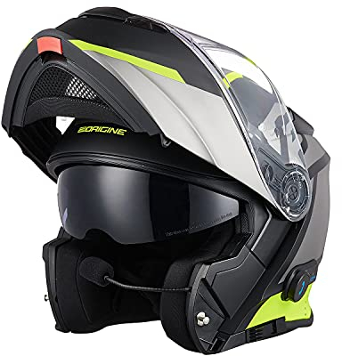 ORIGINE Motorradhelm Bluetooth Klapphelm Integralhelm ECE Mit Doppelvisier (Level Yellow Black,M)