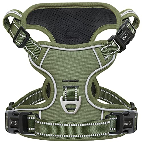 HEELE Dog Harness, No Pull, Release on Neck, Reflective, Adjustable, Padded, Green, XS