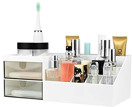 KDIMSU Make-up Organizer mit Schubladen, Schminktisch Cosmetic Organizer, Kunststoff Kosmetik Organizer, Große Kapazität Box für Kommode, Schlafzimmer, Badezimmer zum Speichern Kleiner Objekte