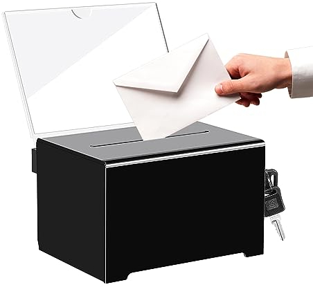 Tirelire verrouillable en acrylique avec clé : boîte de don en acrylique, boîte recommandée pour commentaires, dons et cartes de visite, noir (15,9 x 11,4 x 10,2 cm)