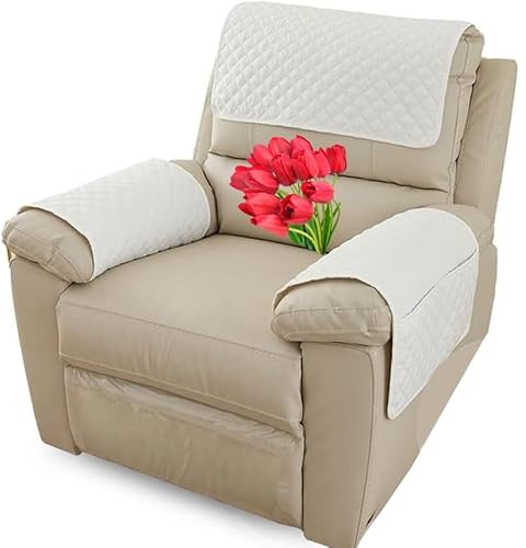 Bezug Für Liegesessel Kopfschutz für Sofa Arm Cover Couch Armlehnen Wasserdichte Stuhl Armlehnenschoner Armlehne Kopfstützenbezug für Sessel Armlehnenbezug Sesselbezug(Beige Weiß,3 Pieces(1xpocket))