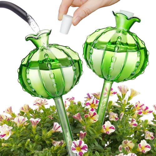 NiHome 2 Stück Kaktusförmige Bewässerungskugeln, Automatische Bewässerungssystem, Glas-Wasserspender für Topfpflanzen, Perfekt für Pflanzenbewässerung im Urlaub (2 Mittel)