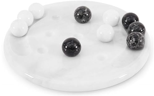 Radicaln Marble Tic Tac Toe, 25,4 cm, Brettspiele für Erwachsene | Handgefertigter natürlicher weißer & schwarzer Marmor, Couchtisch-Akzent, Gehirnspiel, Erwachsenen-Strategiespiel