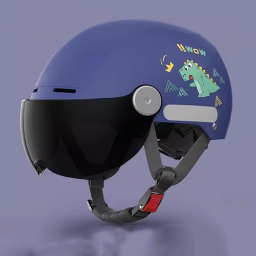 QJWMatic Casco Mezzo Moto per Bambini Casco Aperto Casco Jet Leggero retrò con Visiera Ragazzi Ragazze 3-16 Anni D,48-58CM