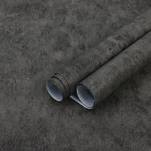 Fiula Self Adhesive Wallpaper Dark Grey Peel and Stick Wallpaper 40x300CM Cement Effect Sticky Back Plastic Removable Wall Paper Vinyl Waterproof Furniture Sticker Bedroom Living Room Concrete