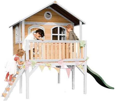 AXI Sophie Playhouse, Playhouse for Kids Outdoor, sandpit, green slide | Wooden Playhouse for the garden/outdoor in brown & white from FSC wood | Playhouse, Playhouse for Kids Outdoor