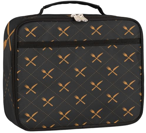 GeMeFv Bolsa de almuerzo con diseño de tenedor de cuchillo, bolsa de almuerzo aislada negra, lonchera térmica para viajes, picnic, trabajo