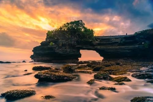 Acryl-Bild 60 x 40 cm: Tanah Lot Tempel am Meer bei Sonnenuntergang auf der Insel Bali, Indonesien. (90001851)