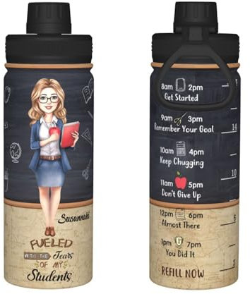 Personalisierte Wasserflasche für Lehrer, Edelstahl, Sportflasche mit Strohhalm-Deckel und Griff, individueller Lehrertag, Schulanfang, Lehrer-Wertschätzungsgeschenke von Schülern (Stil 2-B)