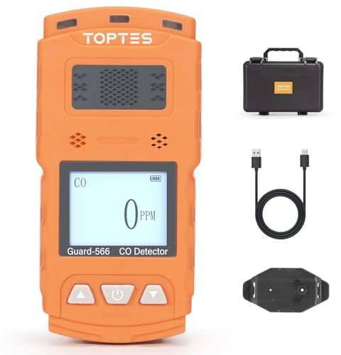 TopTes Guard-566 Portable Carbon Monoxide Detector, Rechargeable CO Detector with Back Clip, Vibration, Visual & Audible Alarms, 168h Long Standby, Adjustable Alarm Thresholds for Home, Work Use